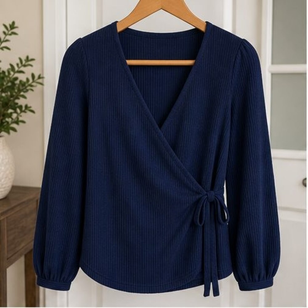 Navy Wrap Blouse
